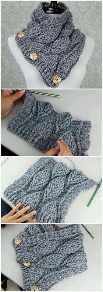 Bufanda de hojas en relieve en crochet - Crochetisimo