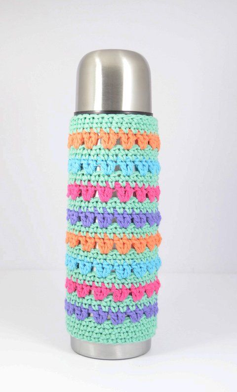 ✓FUNDA BOTELLAS Y TERMOS A CROCHET, PASO A PASO..🌈💯💪💪 