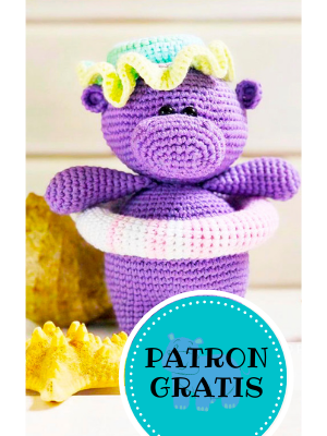 PATRÓN GRATIS Hipopótamo con salvavidas Amigurumi paso a paso
