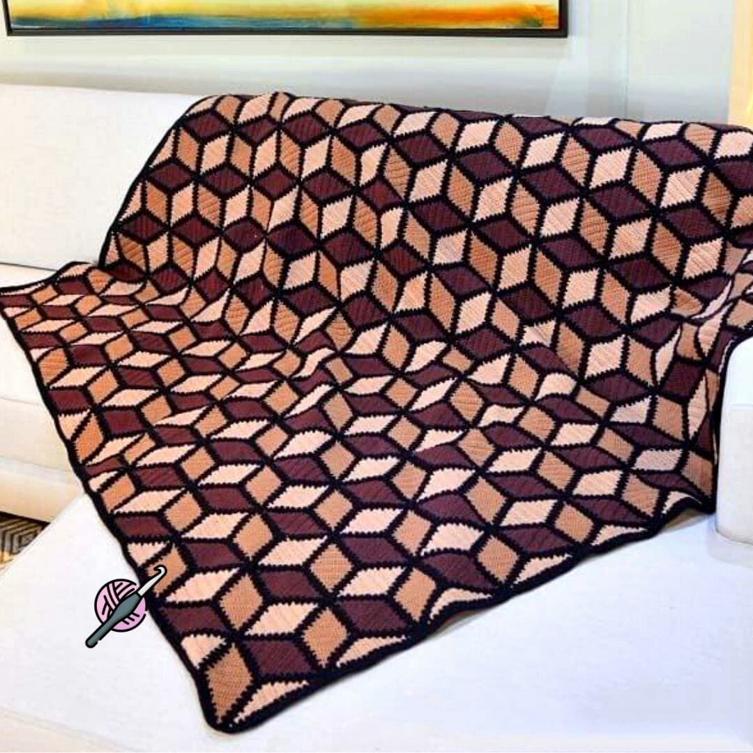 PATRÓN GRATIS Manta Tricolor de Cuadros en Crochet «Cubos»