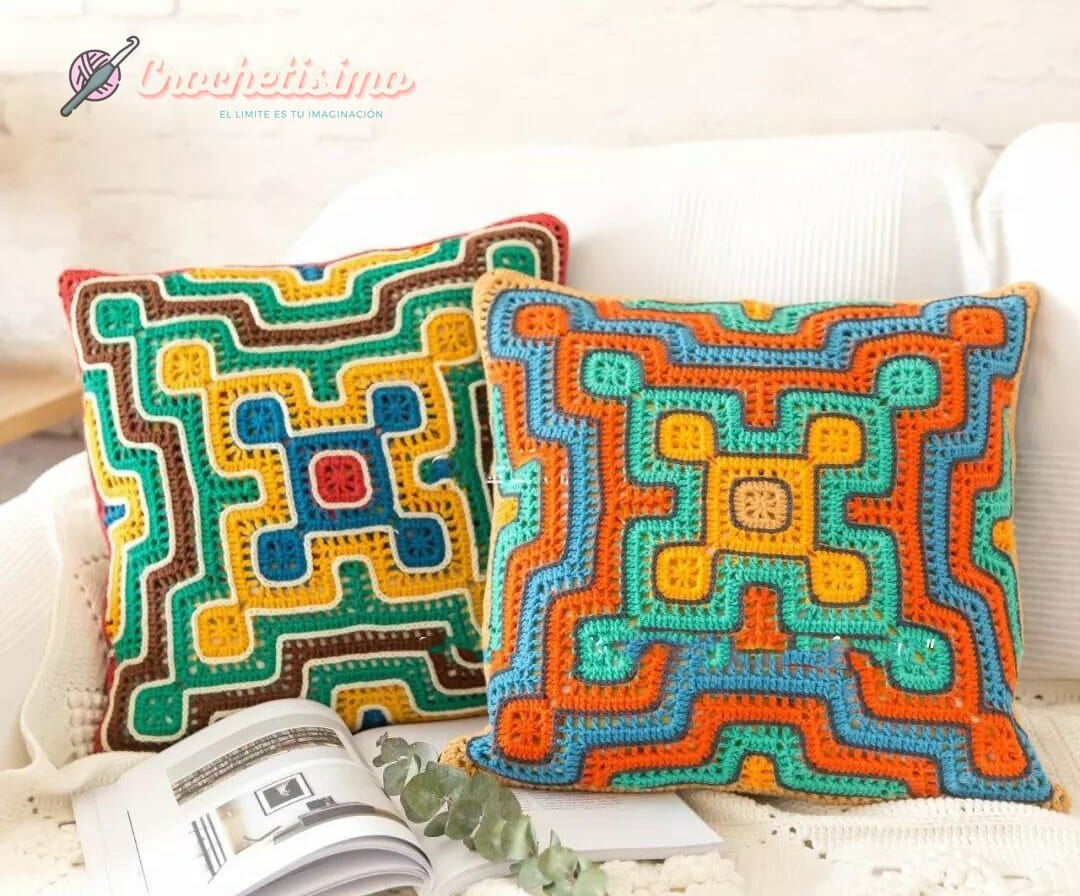 PATRÓN GRATIS Almohadón Laberinto en Crochet