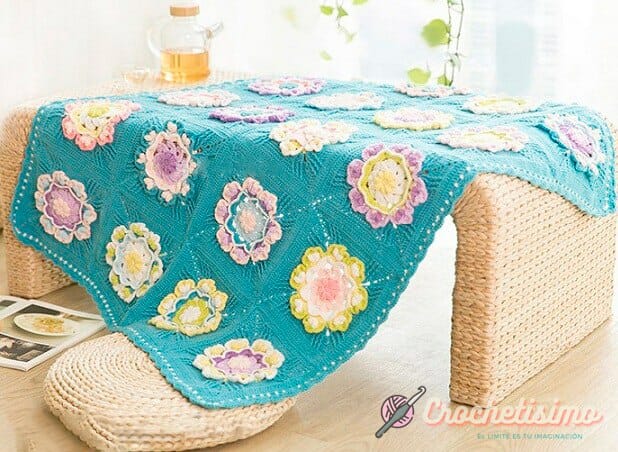 PATRÓN GRATIS Manta en Crochet con Grandes Flores 3D