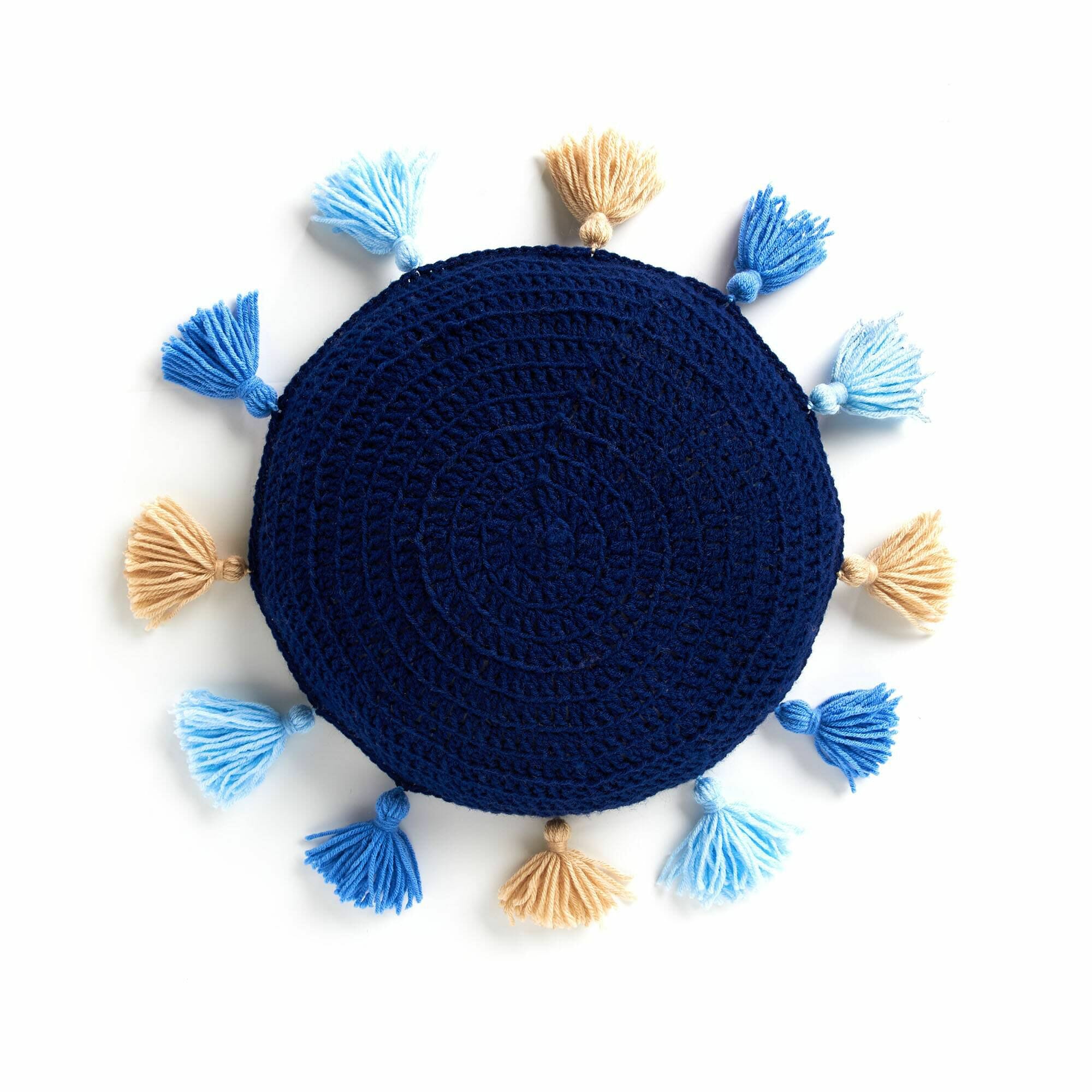 PATRÓN GRATIS Almohadón Circular con Borlas en Crochet (Muy fácil)