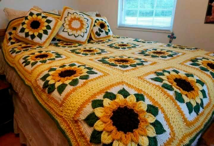 PATRÓN GRATIS Manta en Crochet Flores de Girasol