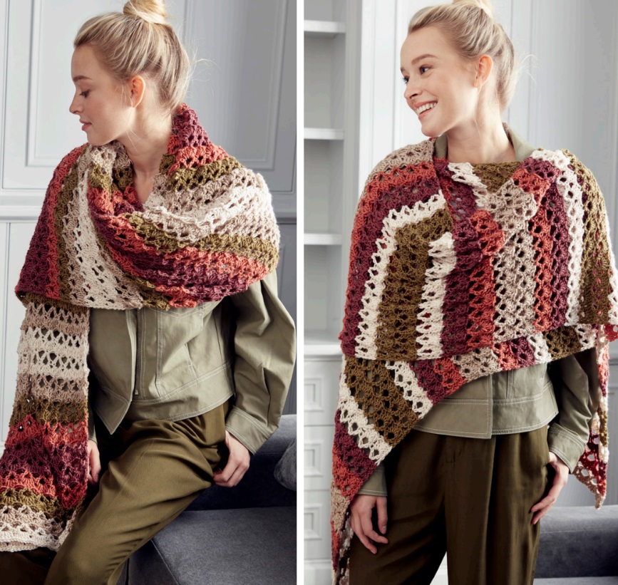 PATRÓN GRATIS Chal de Rayas de Otoño a Crochet