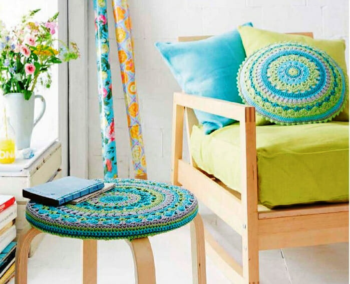 PATRÓN GRATIS Mándala para Funda de Taburete y Almohadón a Crochet