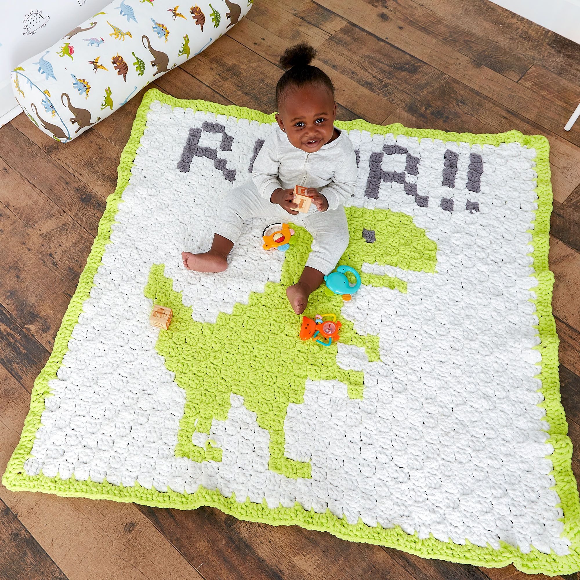 PATRÓN GRATIS Divertida Manta T-Rex para Bebes en Crochet