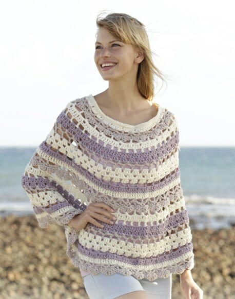 PATRÓN GRATIS Poncho Redondo en Punto Calado a Crochet