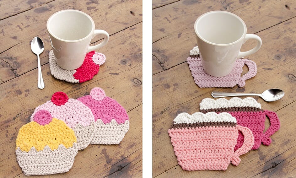 PATRÓN GRATIS Posa-Vasos en Forma de Cupcake y Tazas