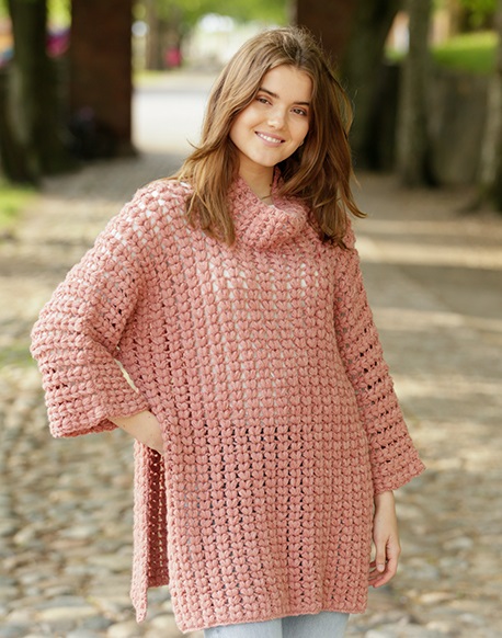 PATRÓN GRATIS Poncho con Mangas de Kimono en Punto Puff a Crochet