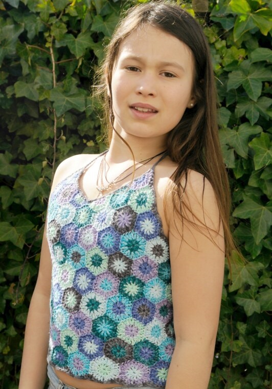 PATRÓN GRATIS Top para Niñas con Motivo Hexagonal a Crochet