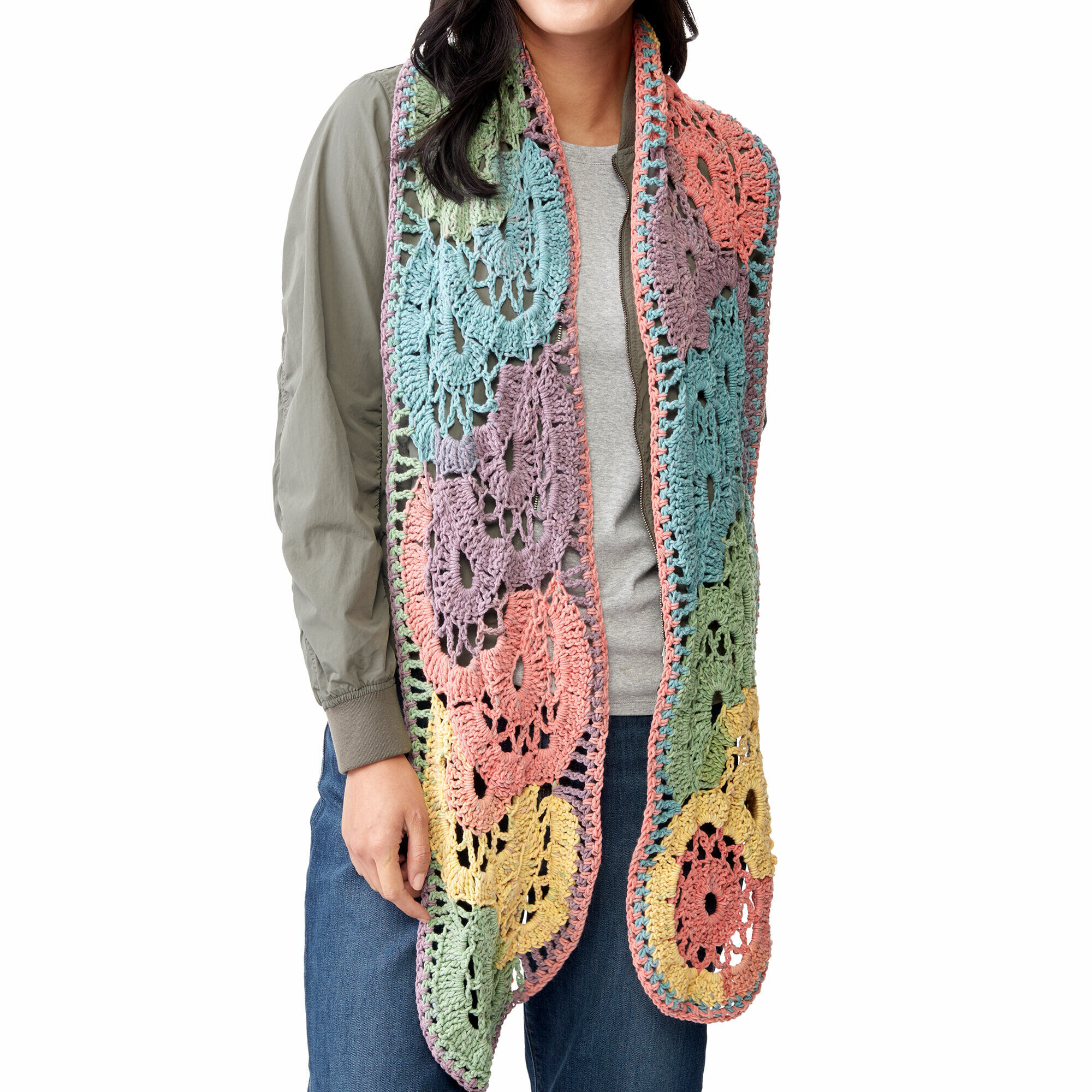 PATRÓN GRATIS Bufanda de Flores Superpuestas a Crochet