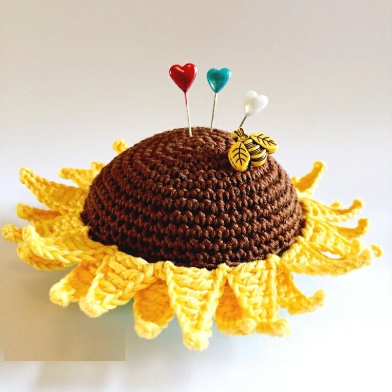 PATRÓN GRATIS Alfiletero de Girasol en Crochet