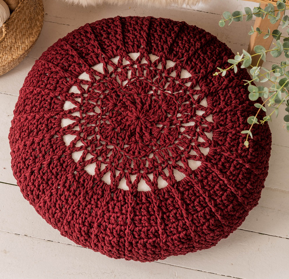 PATRÓN GRATIS Puf en Forma de Mandala a Crochet