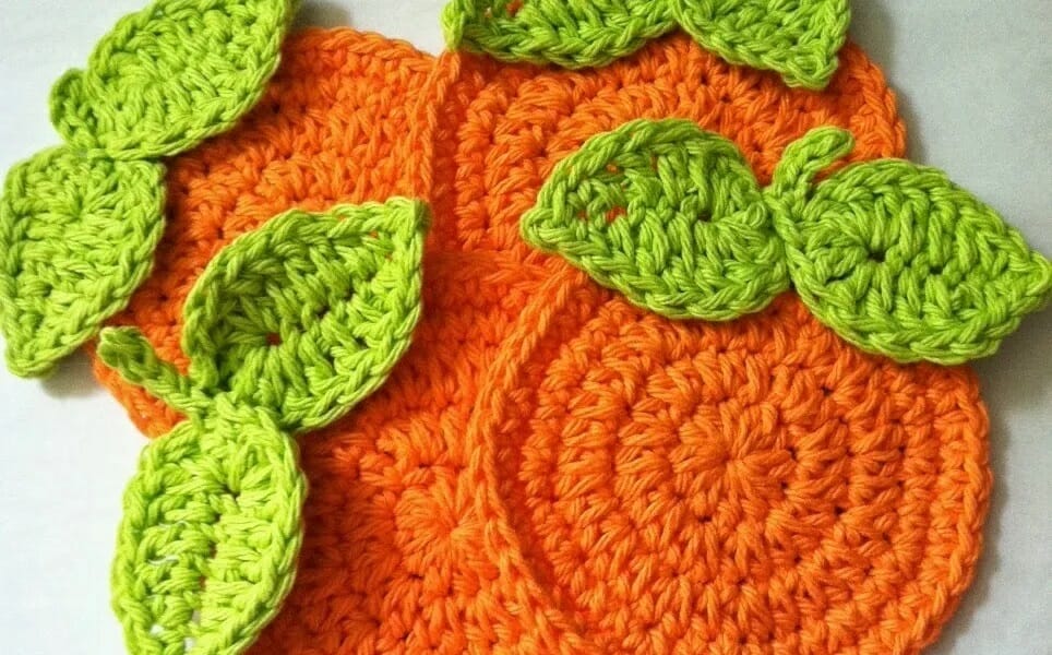 PATRÓN GRATIS Set de Posavasos Naranjas en Crochet