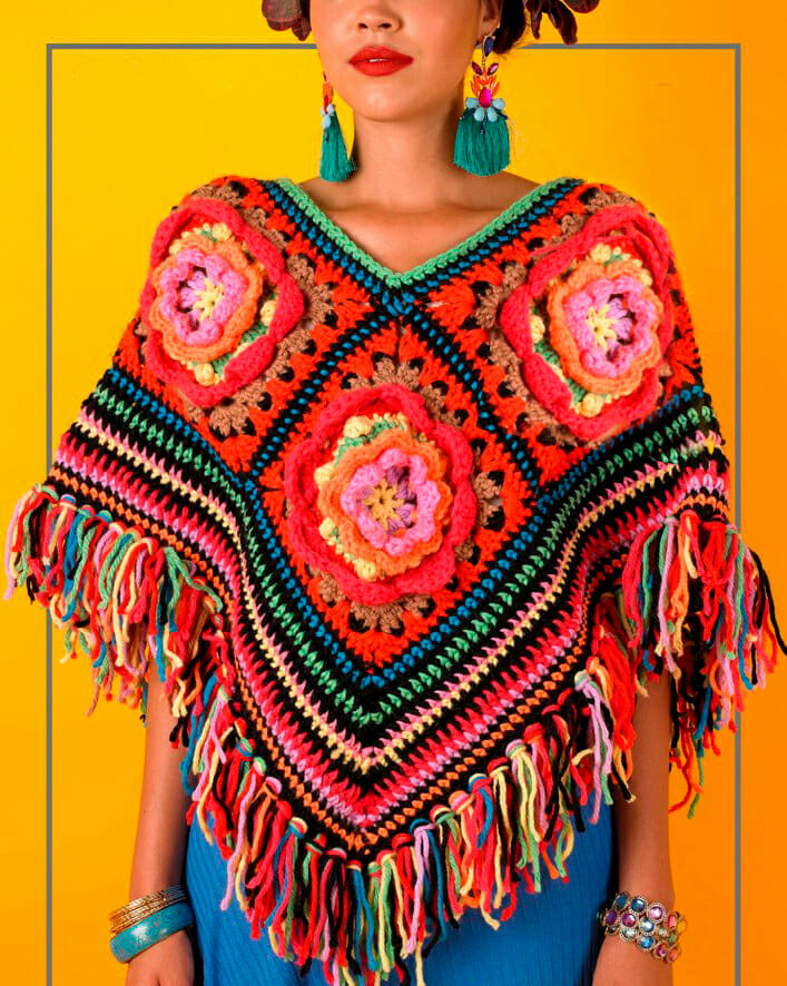 PATRÓN GRATIS Poncho Frida Kahlo en Crochet