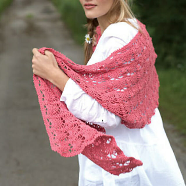 PATRÓN GRATIS Chal Rosa en Punto Piña a Crochet