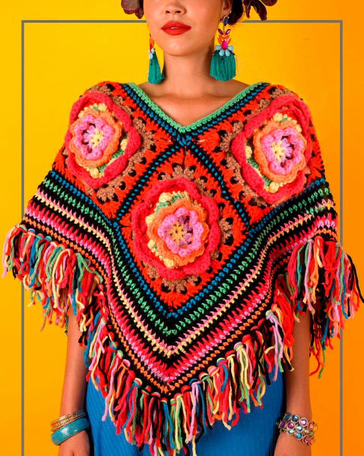 PATRÓN GRATIS Poncho Frida Kahlo en Crochet