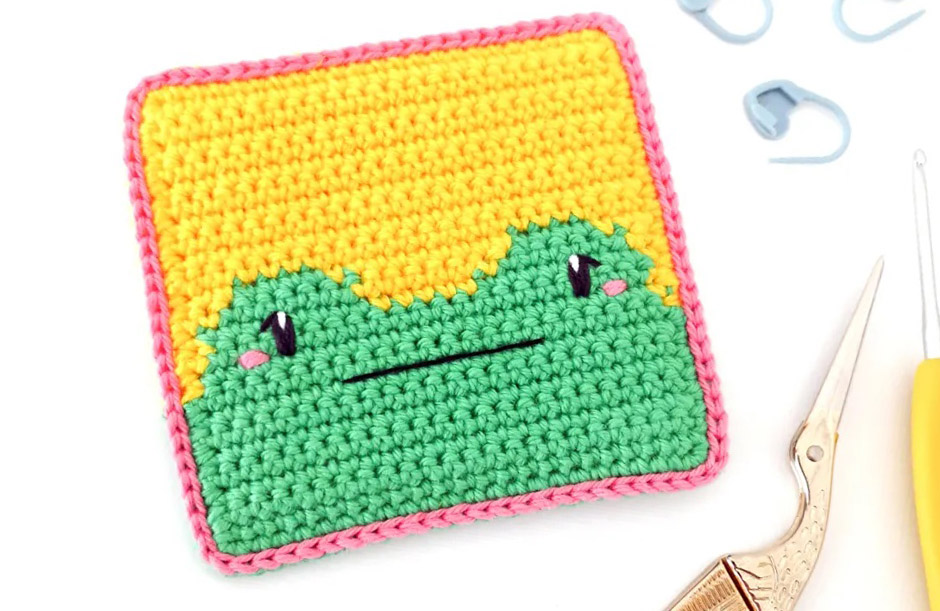 PATRÓN GRATIS Posa vasos de Ranita a Crochet