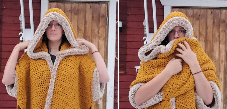 Poncho con Capucha en Crochet PATRÓN GRATIS