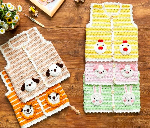 Chaleco de Bebé con Animalitos en Crochet PATRÓN GRATIS