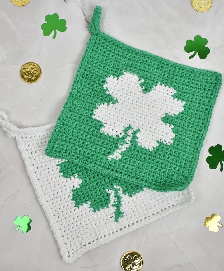 Paño de Cocina Trébol de Cuatro Hojas a Crochet