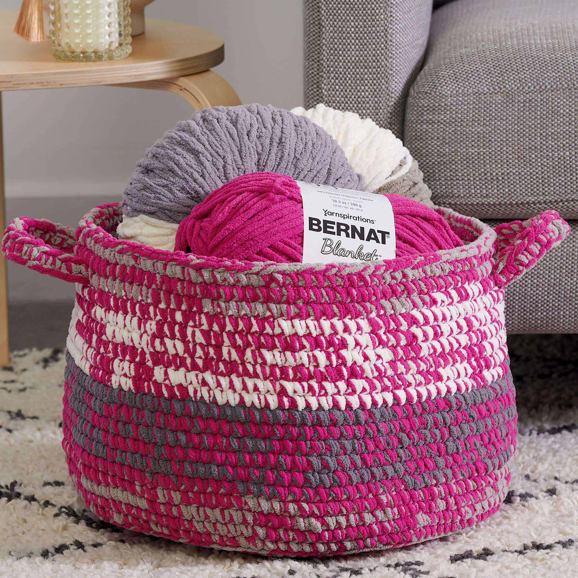 Cesta con Rayas Jaspeadas en Crochet PATRÓN GRATIS