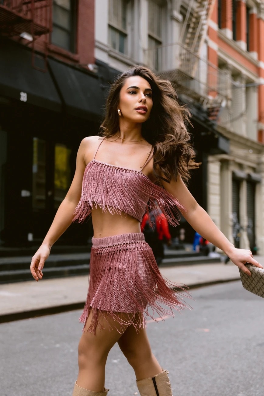 💋 Top de Tirantes con Fleco & Falda en Crochet