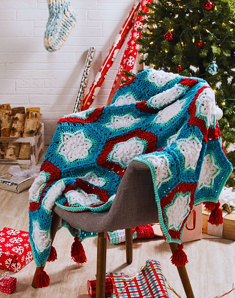 Manta Estrella de Noche Buena en Crochet Patrón Gratis