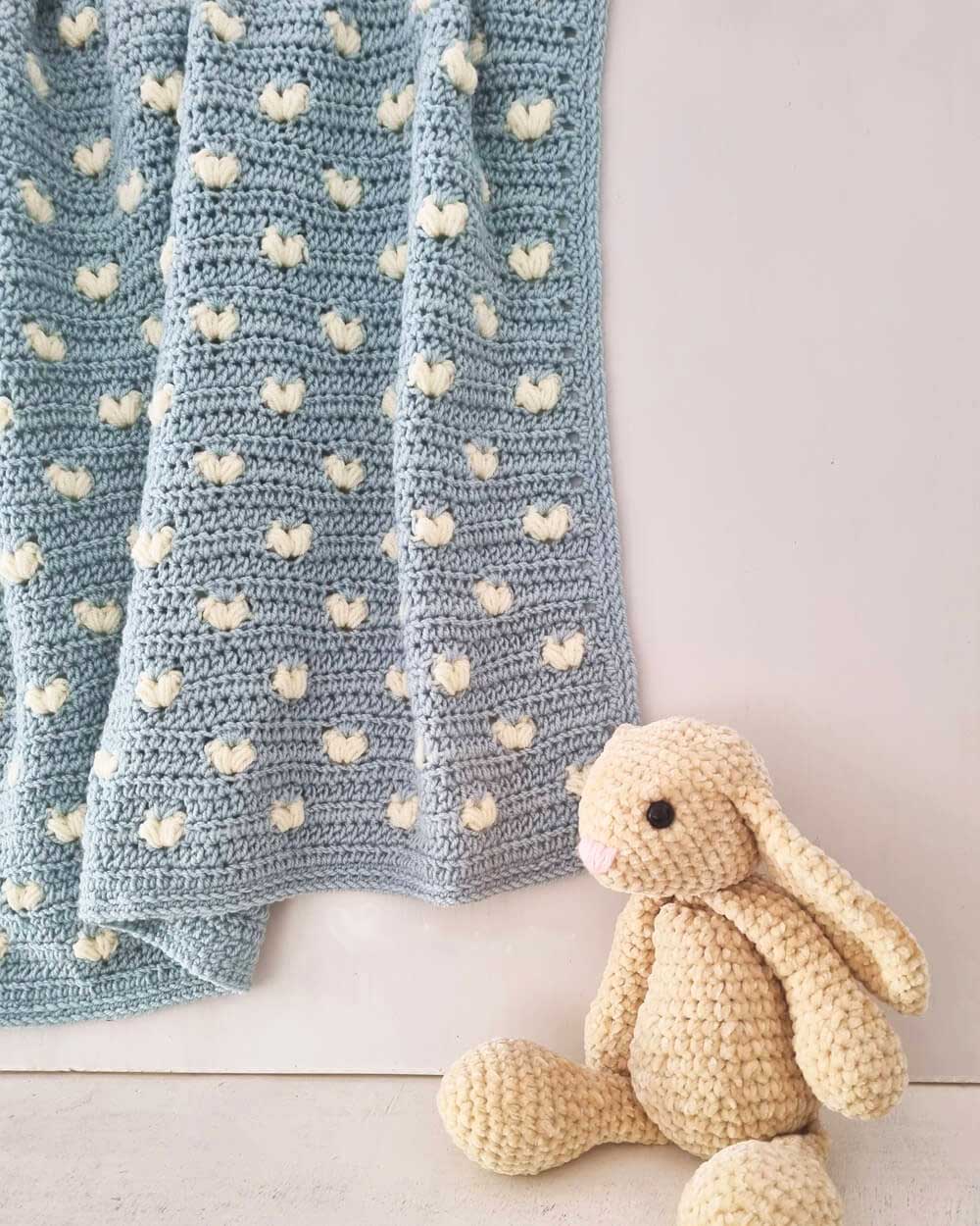 Manta para Bebes en Corazón Puff a Crochet Patron Gratis