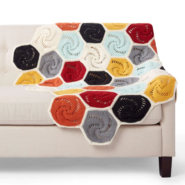 Manta Remolinos en Hexágonos Patrón en Crochet Gratis