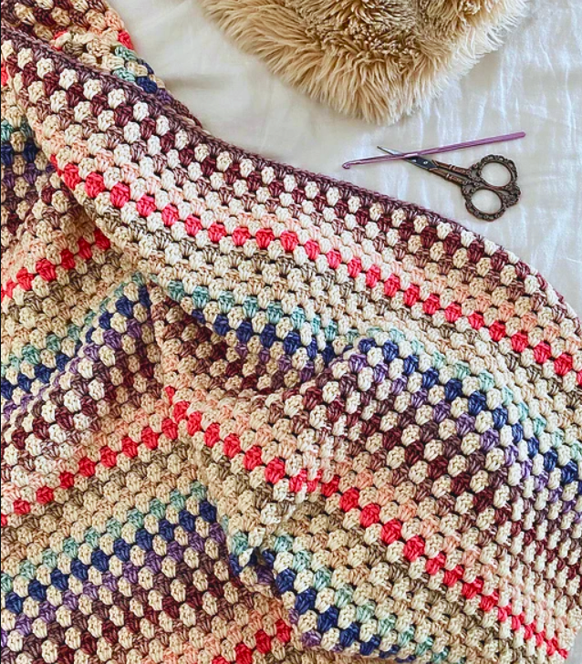 Manta a Rayas para Principiantes del Crochet Patrón Gratis