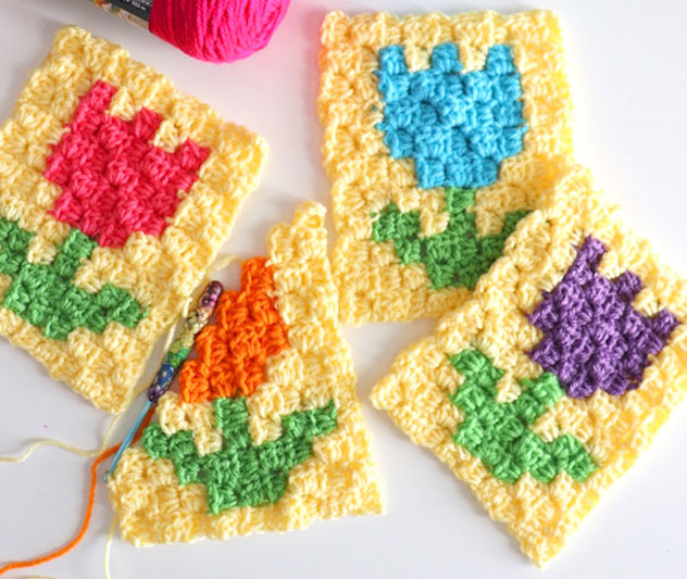 Patrón Gratis Tulipán de Crochet de Esquina a Esquina