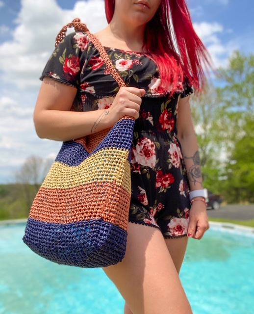 Patrón Gratis Bolso Rayas de Rafia en Crochet