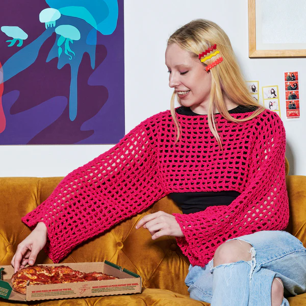 Top de Manga larga a Crochet en Punto Red a Crochet