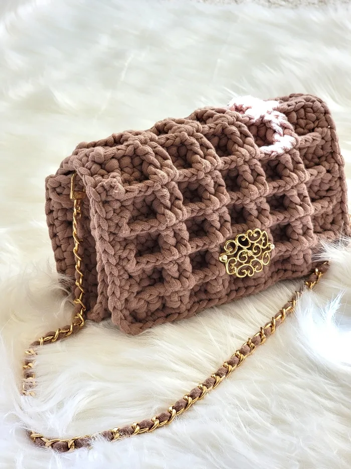 Como tejer un Bolso a Crochet con Punto Waffle PATRON GRATIS