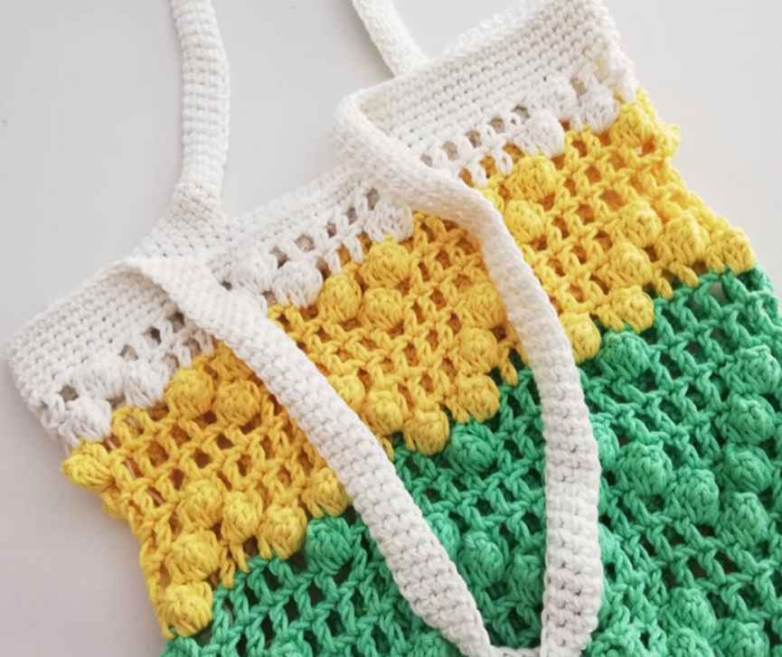 Bolsa a Crochet fácil con Punto Popcorn Patrón Gratis