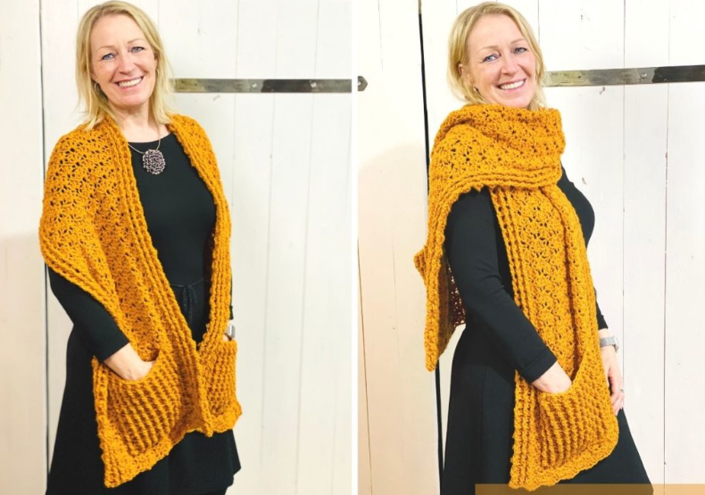 Bufanda Con Bolsillo Fácil y Práctica A Crochet Patrón Gratis