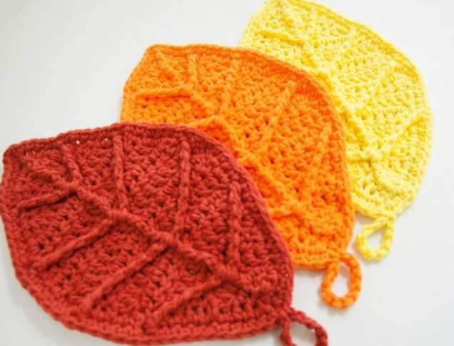 Posavasos Hojas de Otoño a Crochet Patrón Gratis