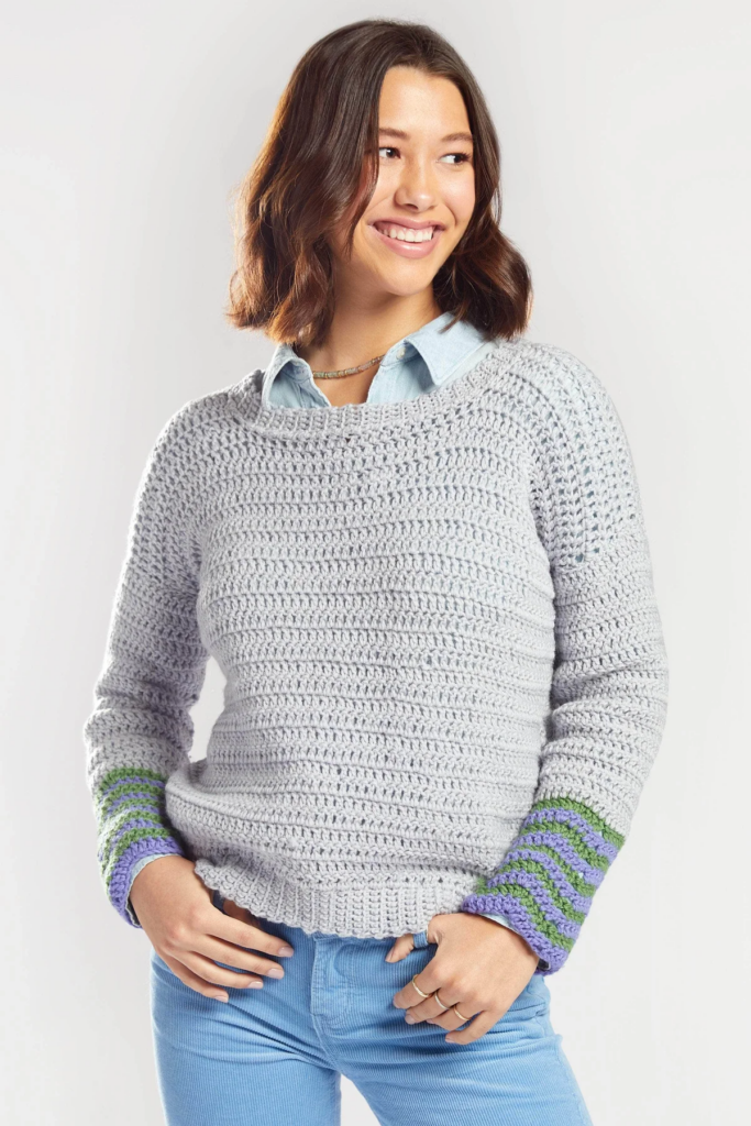 Jersey a Crochet con Diseño de Puños en Chevron Patrón Gratis