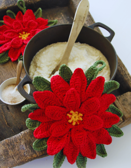 Decoración de Cocina de flor de Navidad en Crochet Patrón Gratis