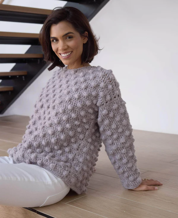 Patrón Gratis Jersey a Crochet en Punto pop-corn MUY FÁCIL