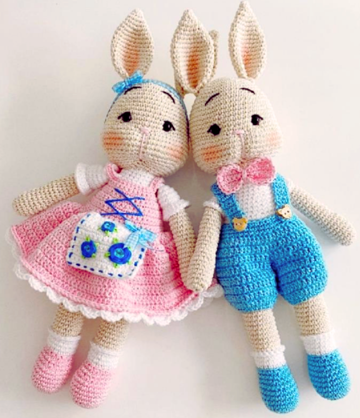 Patrón PDF Pareja de Conejos Amigurumi paso a paso
