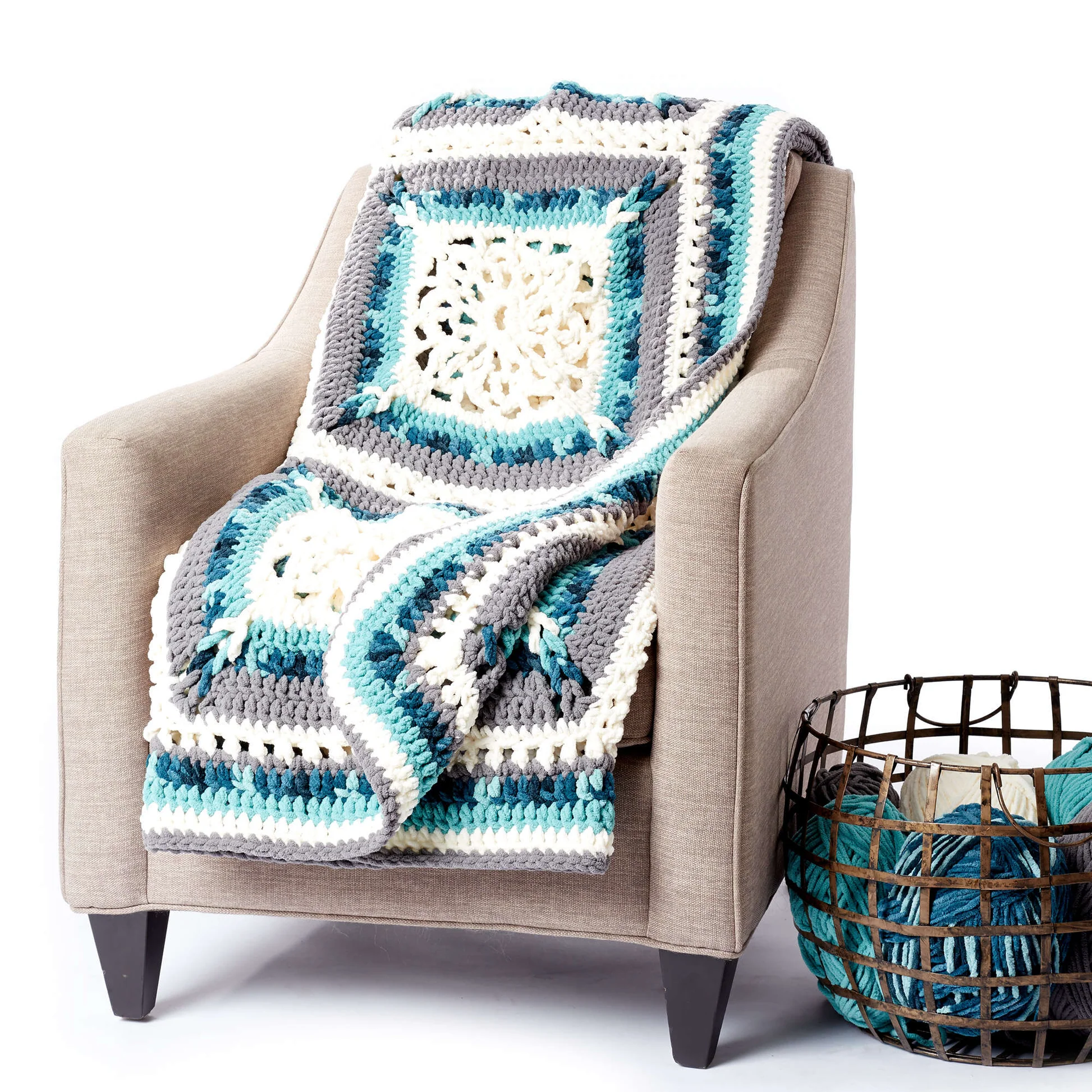 Patrón Gratis Manta Afgano en Copos de Nieve a Crochet