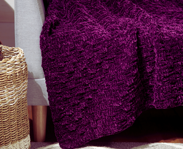 Manta Púrpura en Punto Canasta a Crochet PATRON GRATIS