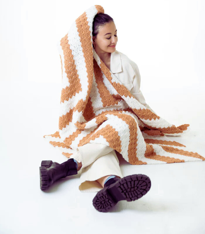 Manta Elisa de Rayas C2C en Crochet PATRON GRATIS