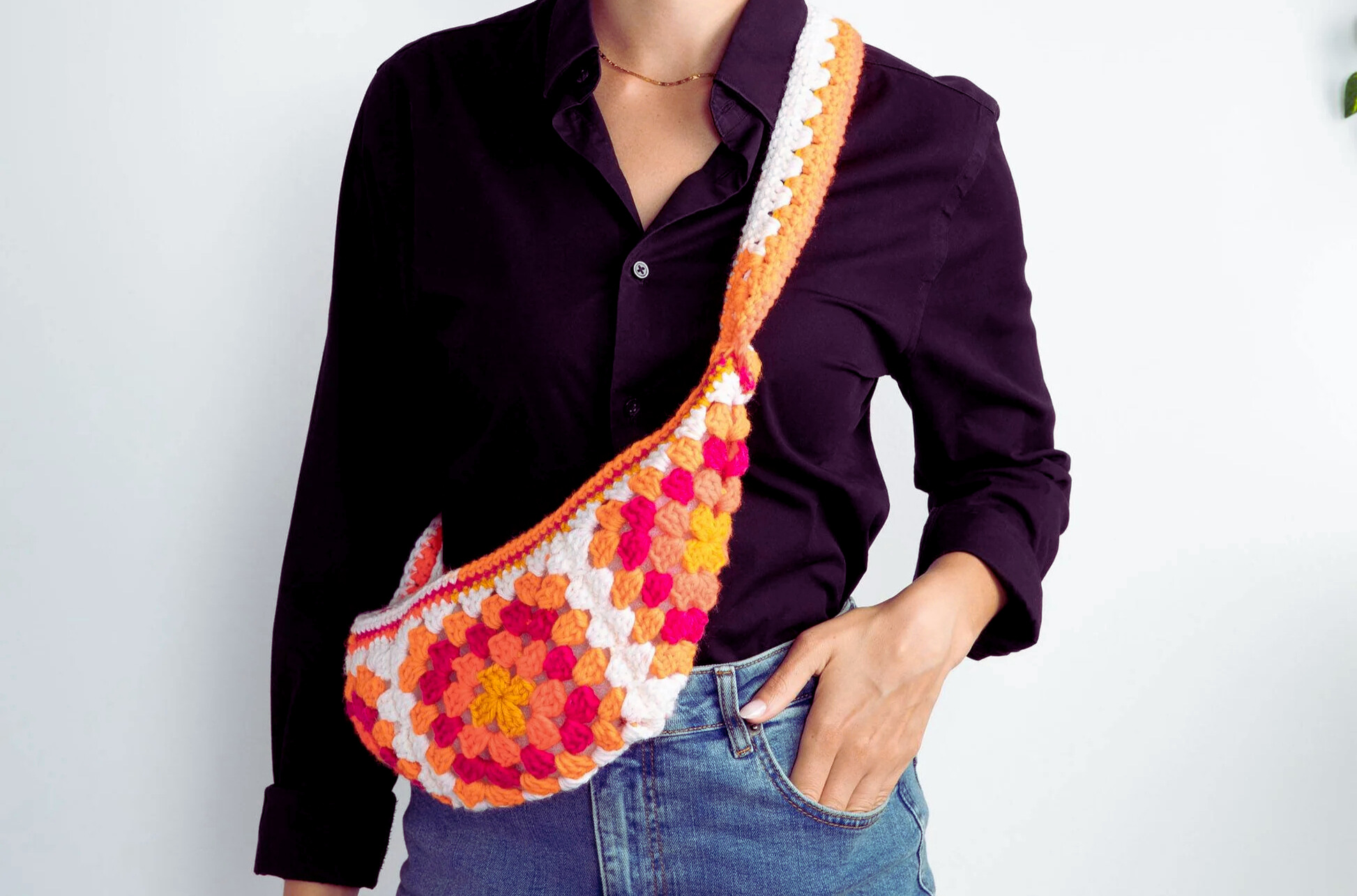 Bandolera en Cuadros de la Abuela a Crochet PATRON GRATIS