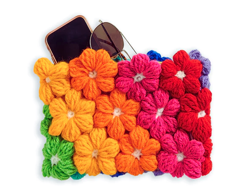 Bolsa de Mano con Flores Puff  en Crochet PATRON GRATIS