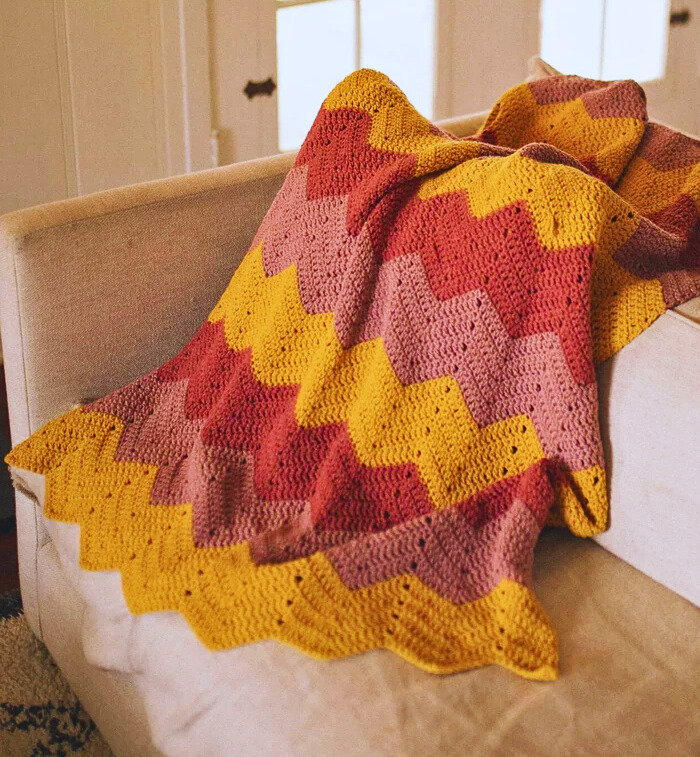 Manta en Punto Afgano Ondulado a Crochet PATRON GRATIS