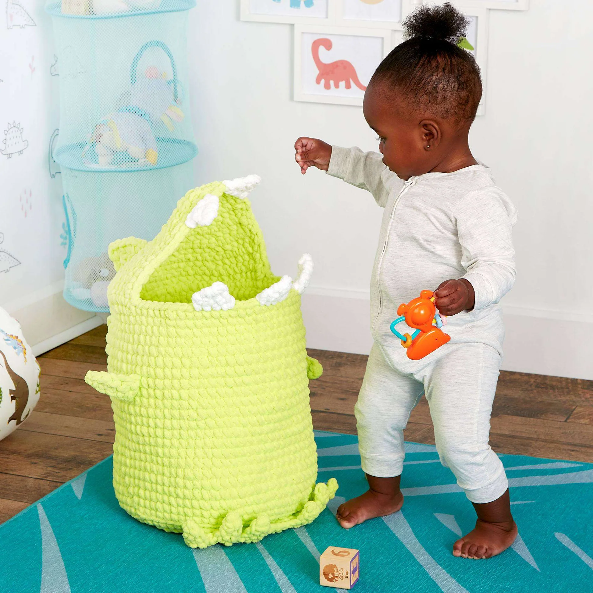 Cesta de Dinosaurio para Almacenamiento de Juguetes a Crochet